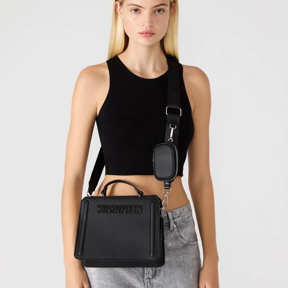Steve Madden Black Structured Top-Handle Crossbody Satchel
